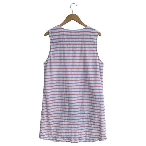 Beach Lunch Lounge Dress Womens L Linen Sleeveless Striped V Neck Beachy Pink - Picture 2 of 12